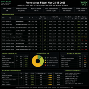 pronosticos futbol hoy 28 08 2026 analisis de cuotas valor ev y sorpresas detectadas por terminal med v4 0