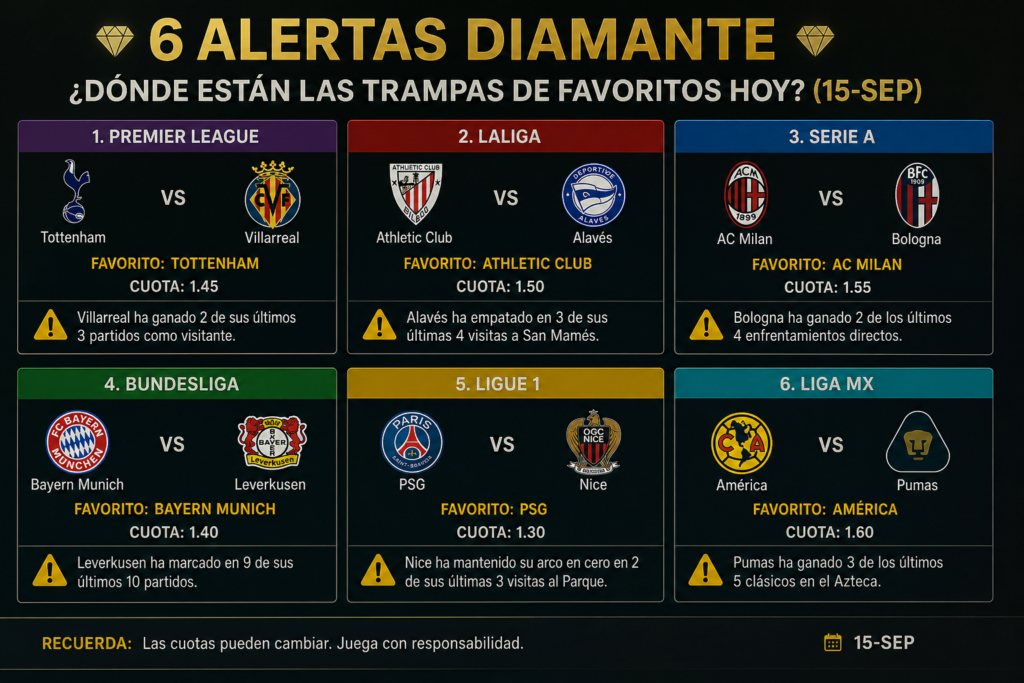 6 alertas diamante donde estan las trampas de favoritos hoy 15 sep