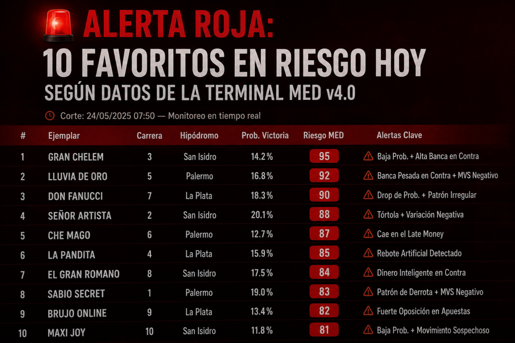 alerta roja 10 favoritos en riesgo hoy segun datos de la terminal med v4 0